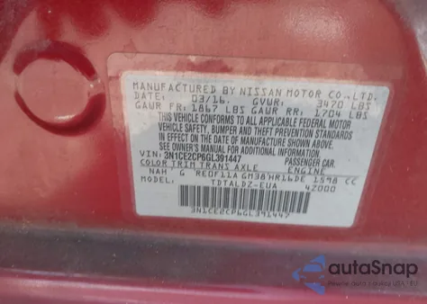 2016 Nissan Versa Note S (Sr)/S Plus/Sl/Sr/Sv from USA, damaged, VIN 3N1CE2CP6GL391447